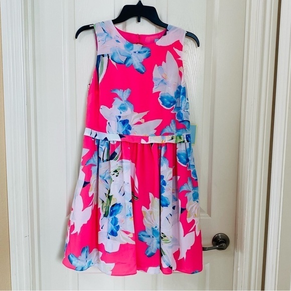 CeCe New Size 2 Jordyn Dress Bright Pink Sleeveless Open Back Floral A Line - Picture 5 of 14